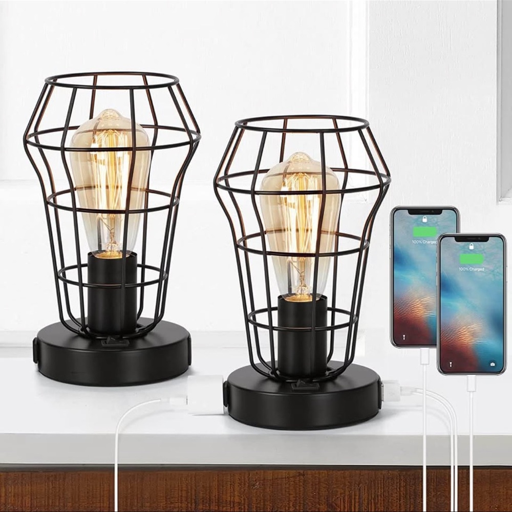 NEW - Set of 2 USB Table Lamp with 1 AC Outlet and Dual USB Charging